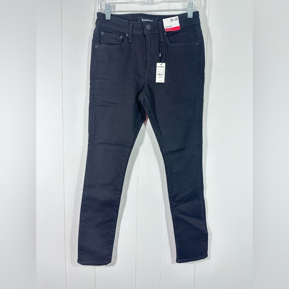NWT  Express Men's 28x28 Super Skinny Hyper Stretch  Denim Black Jeans Stretch